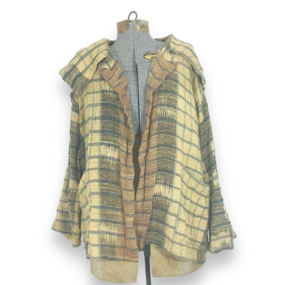 Yasuko Kurisaka Plaid Check Open Front Cardigan Sweater, L